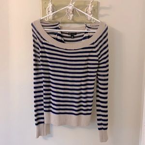 Navy striped boatneck knit top